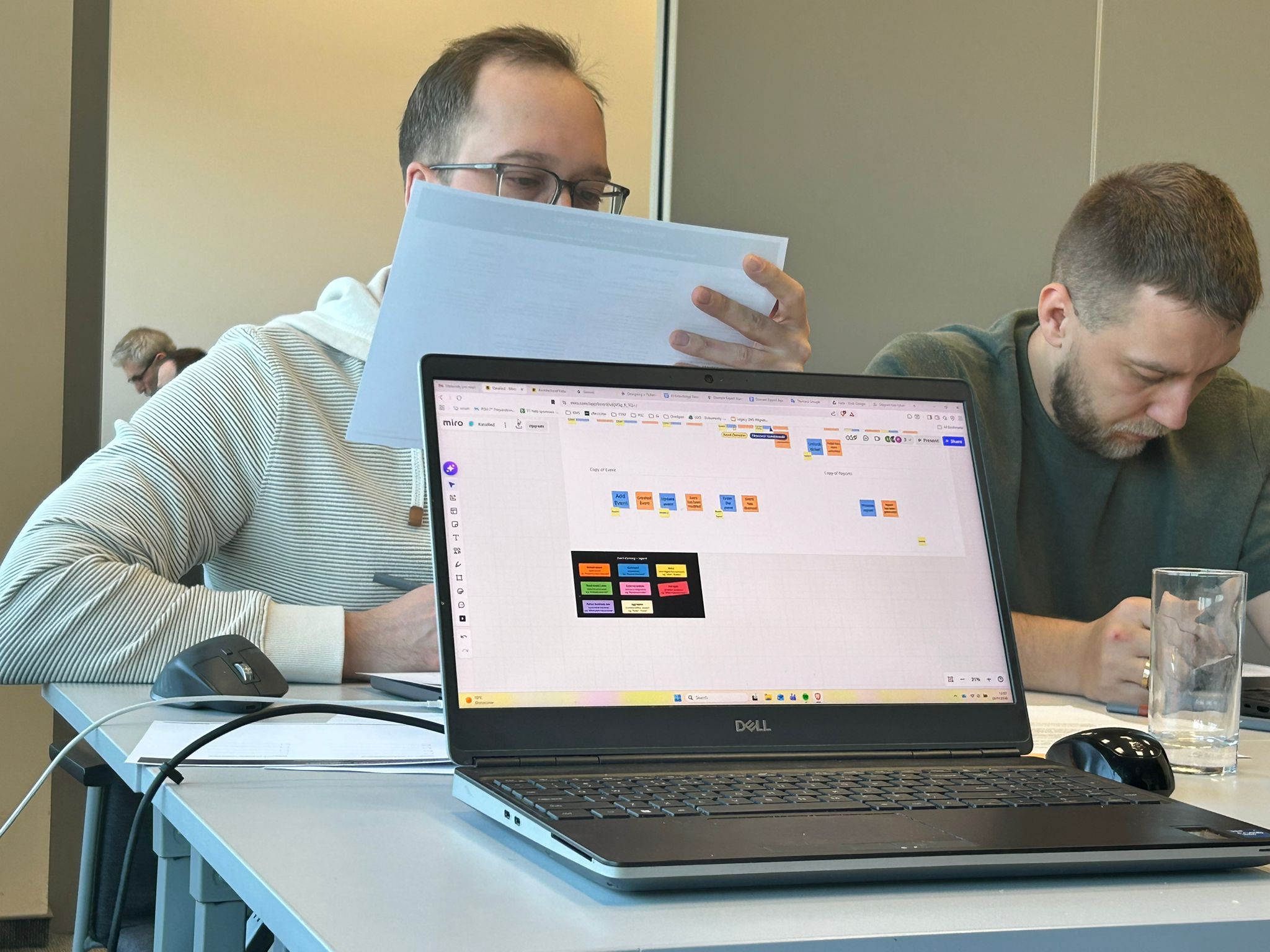 Event Storming na Miro, uczestnicy przy laptopach
